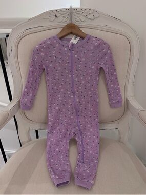 🤍 18~24 Mth Lilac Floral Zip-Front Kids One-Piece 100% Cotton Pointelle Knit NWT